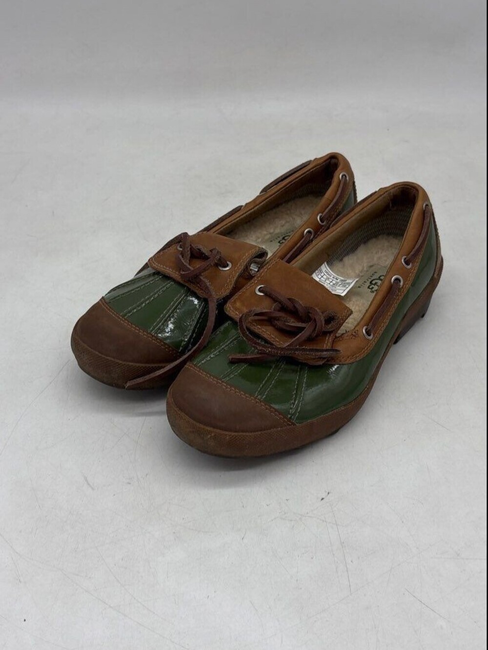 UGG Women's Brown Green 1898 Waterproof Shearling Lined Duck Boat Shoes Size 7.5